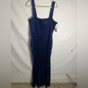 Juicy by Juicy Couture Velour Jumpsuit Size 2X Womens Blue Wide Leg Smocked Top